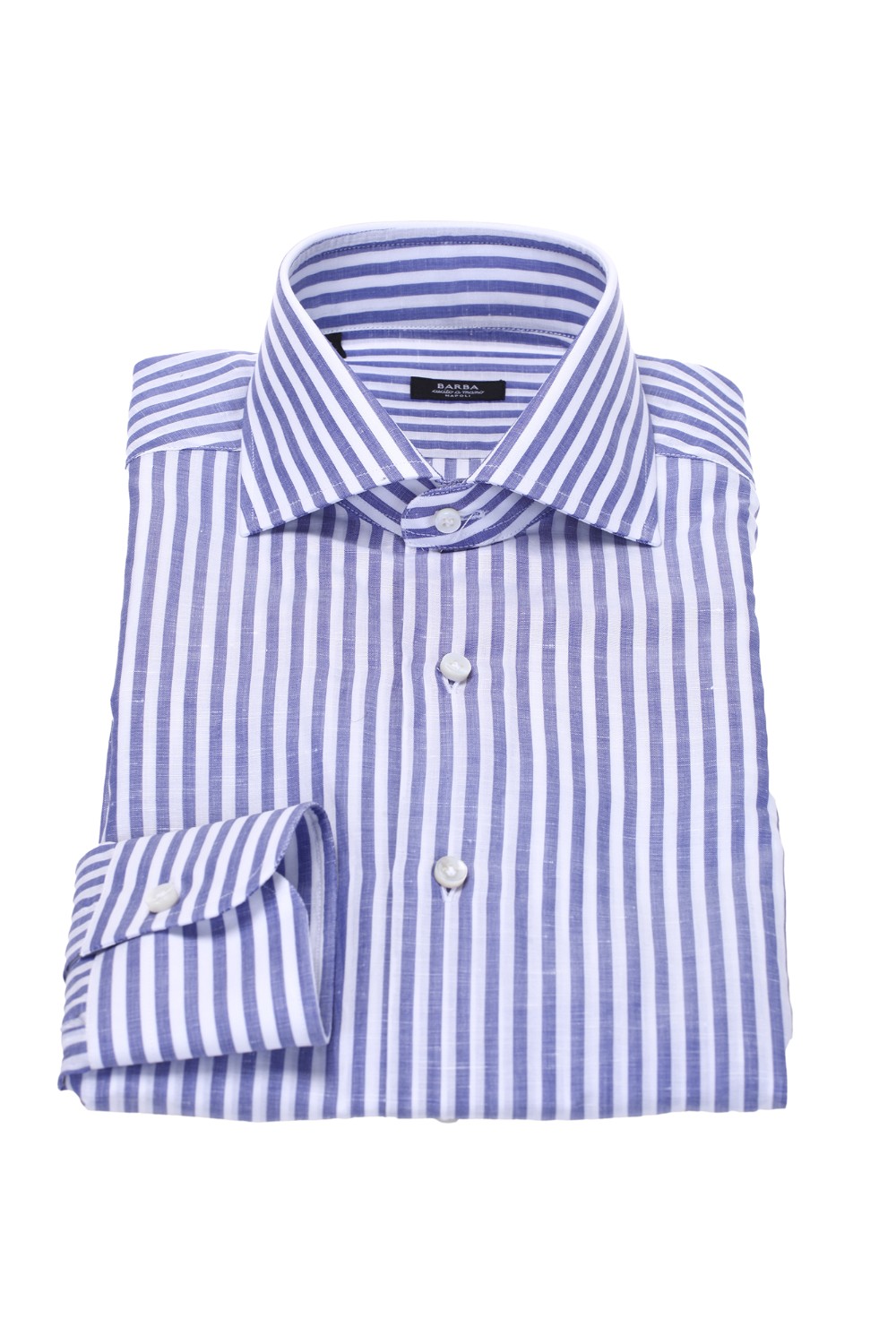 shop BARBA  Camicia: Barba camicia in cotone e lino a righe.
Bottoni in madre perla.
Slim fit.
Colletto alla francese.
Composizione: 65% cotone 35% lino.
Fabbricato in Italia.. 8567 I1 U13-07BLU number 6870673